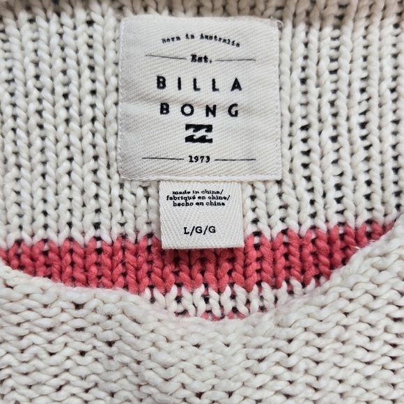 Billabong Multicolor Seeing Stripes Cropped Sweater 100% Cotton Beachy Boho - Picture 7 of 10